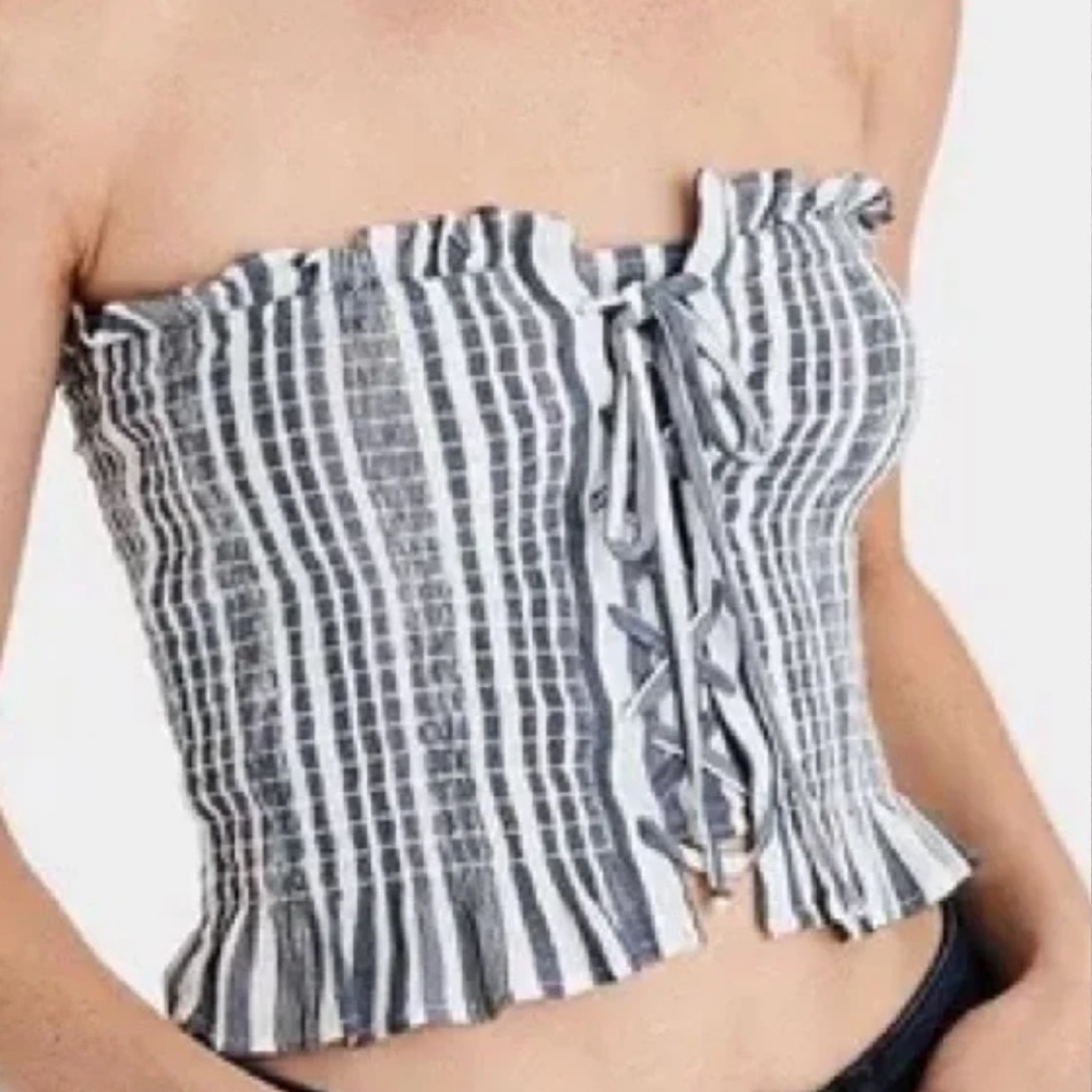 American eagle striped smocked crop top